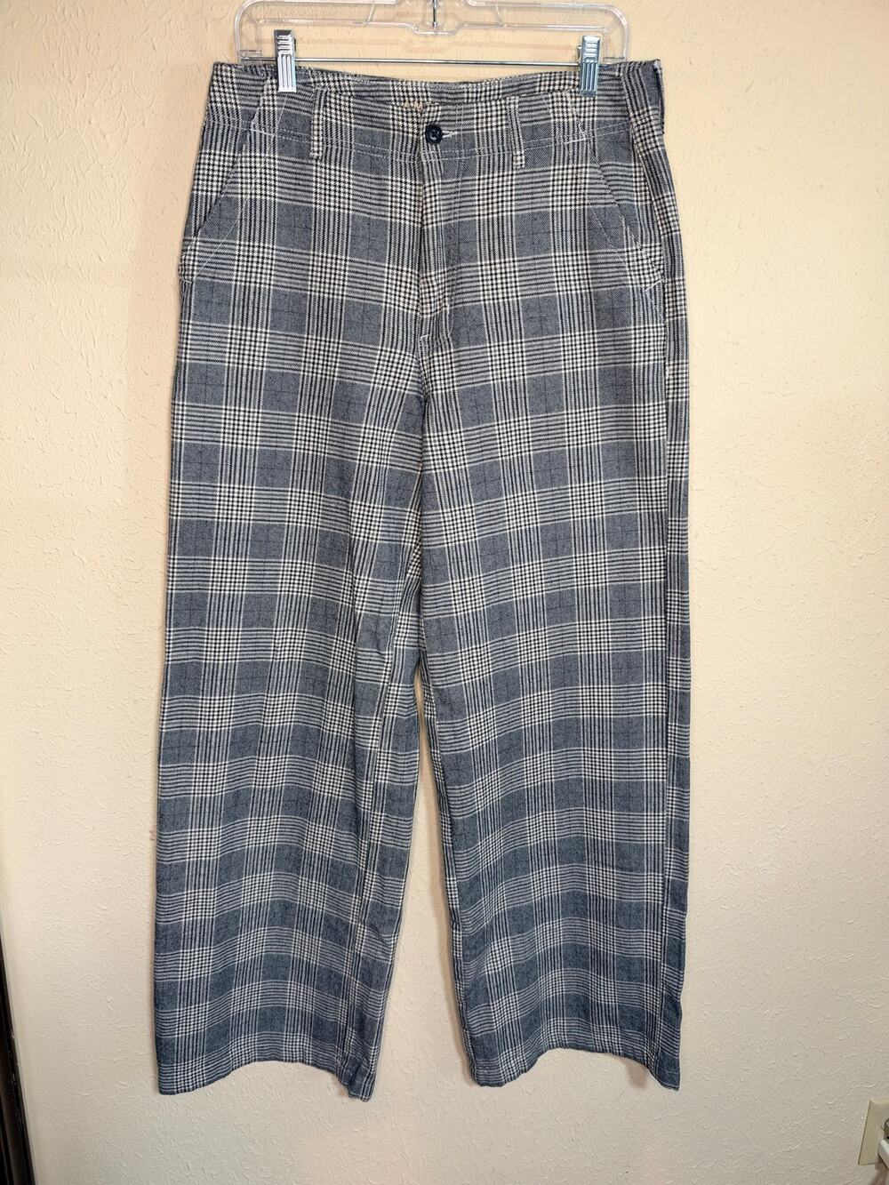 American Eagle Women's Size 10 Plaid Wide Leg Trouser 100% Cotton Stretch Career